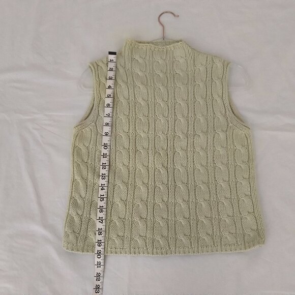 Jeanne Pierre Green Cable Knit Sleeveless Sweater 100% Cotton - Picture 5 of 5